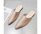 Women Closed Pointed Toe Flat Heel Slides Slippers Faux Leather Mules Shoes
