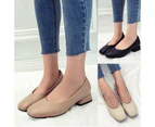 Women Vintage Faux Leather Slip-on Low Block Heel Pumps Closed Toe Loafers Shoes