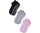 Anti Slip Non Skid Barre Yoga Pilates Hospital Socks with grips for Adults Men Women -Medium 3-pairs/Black+grey+pink - Medium