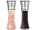 Salt and Pepper Grinder Set Refillable, Premium Stainless Steel Sea Salt and Black Peppercorn Mill Set with Adjustable Coarseness (200ml)
