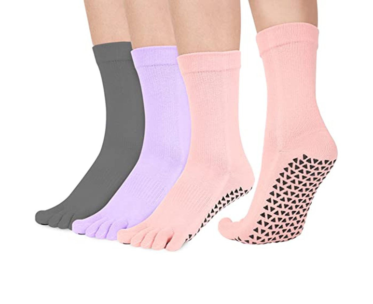 Women's Toe Socks with Grips, Non-Slip Five Toe Socks for Yoga,Pilates,  Barre, Ballet, Fitness