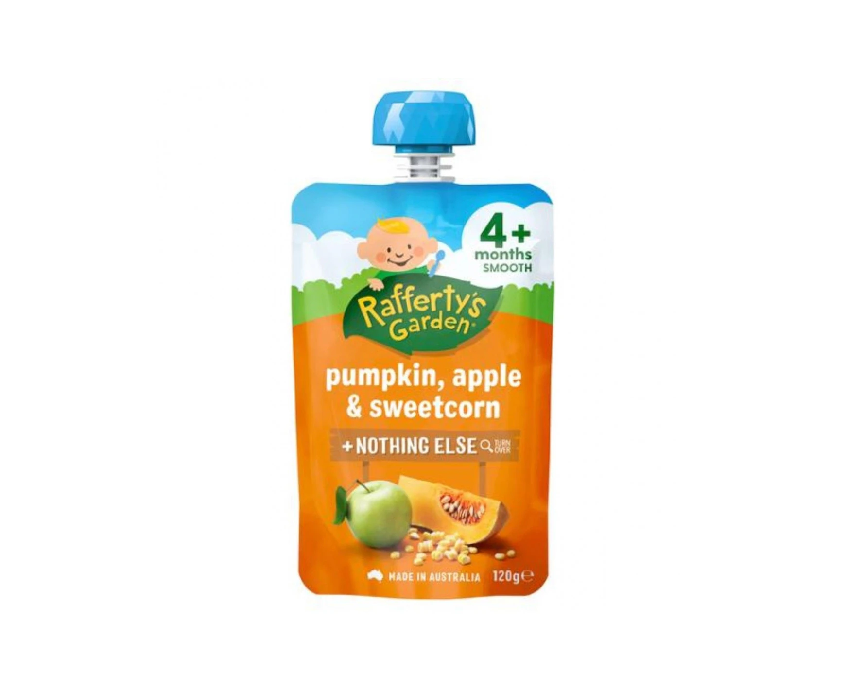 Raffertys Garden Baby Food Pouch Pumpkin, Apple & Sweetcorn 4+ Months 120g