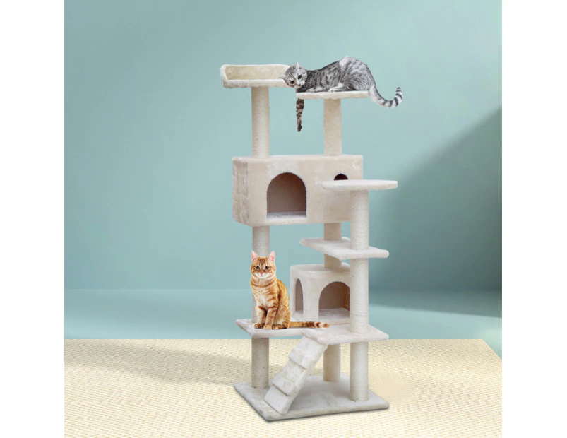 i.Pet Cat Tree 134cm Tower Scratching Post Scratcher Wood Condo House Bed Beige