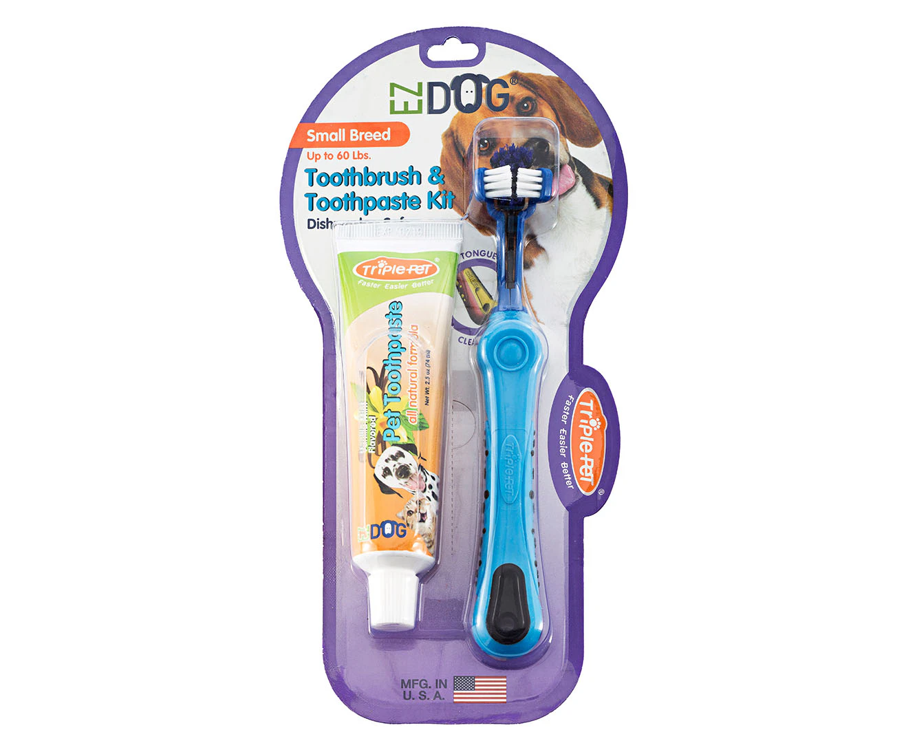 TriplePet EZ Dog Toothbrush & Toothpaste Kit for Small Breed Dogs