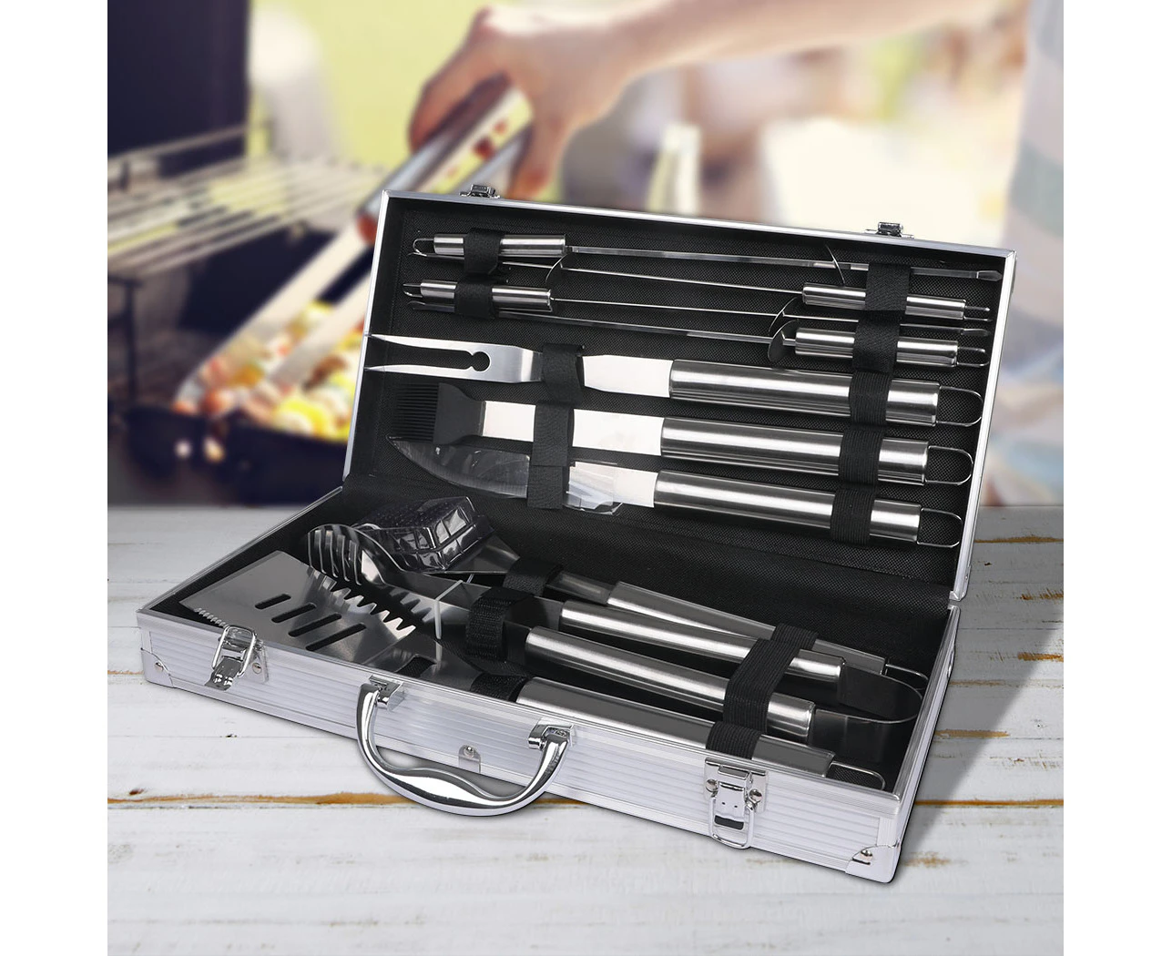 Moyasu 10Pcs BBQ Tool Set Stainless Steel Outdoor Barbecue accessory Grill Cook