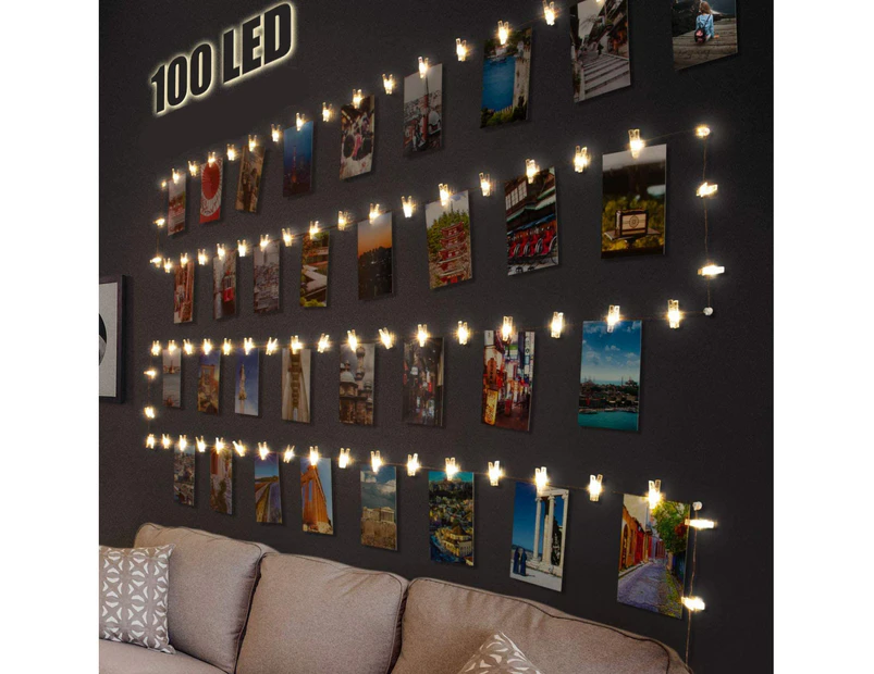 10M 100Led Fairy Lights With 50 Photo Clips Fairy Lights - Photo Clips With Warm White Light Strands
