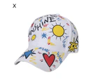 Baseball Cap Letter Graffiti Print Casual Wide Brim Breathable Windproof Sun Protection Adjustable Outdoor Women Men Sport Hat for Daily Life X