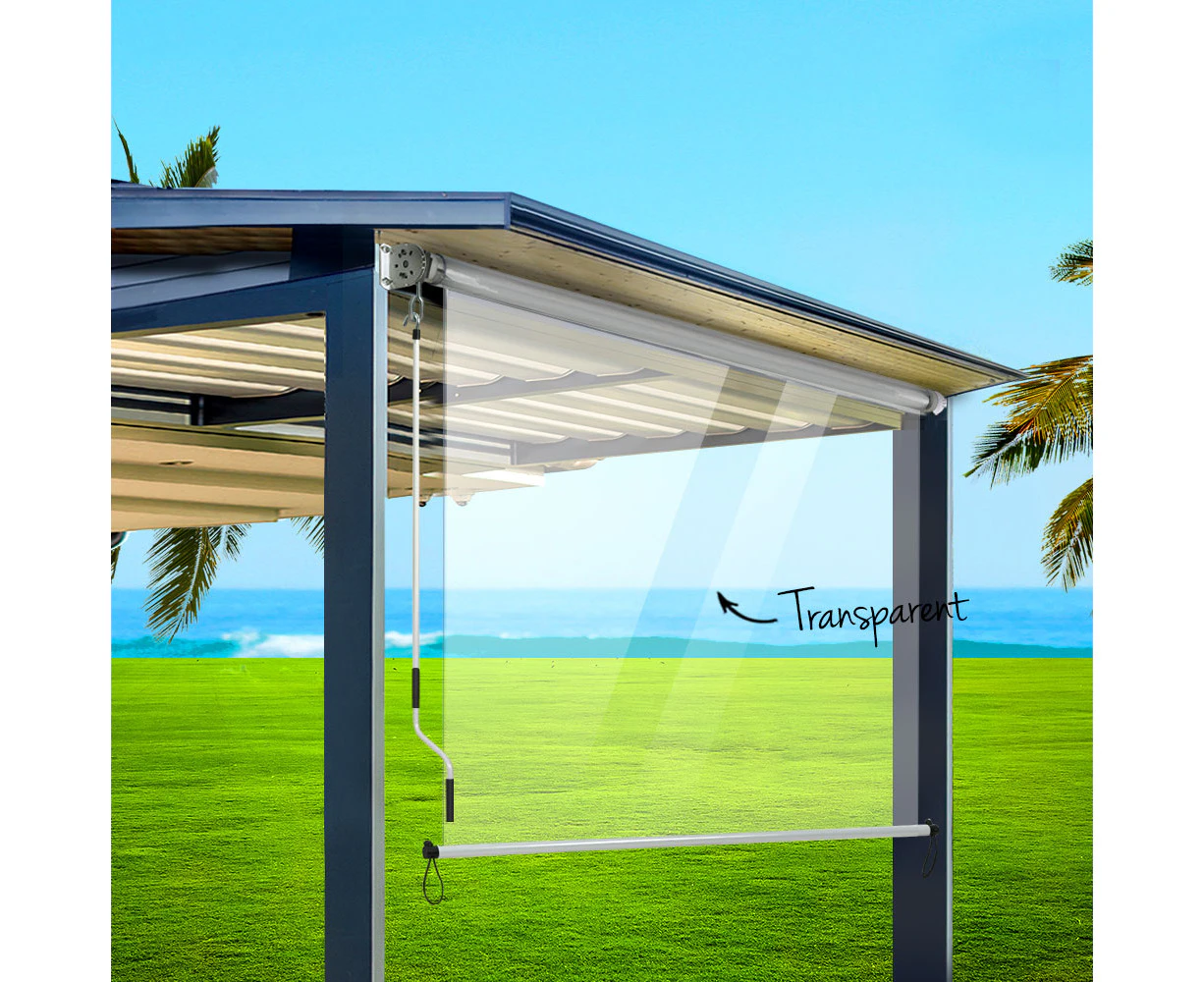 InstaHut Outdoor Blinds Transparent Roll Down Awning Window Shade 1.3X2.4M