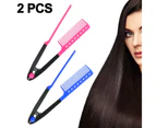 2pcs (Blue + Rose Red) V-clip Design Curling Comb2 Pieces Smoothing Comb Salon Hair Brush Comb V Shape Smoothing Comb