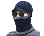 Men Hat Thick Plush Knitting Full Protection Elastic Keep Wram Face-protective Anti-shrink Women Cycling Hat for Fishing Navy Blue