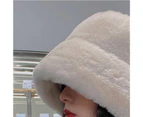 Flat Top Short Brim Warm Foldable Fisherman Cap Women Winter Thickened Plush Bucket Hat Beige