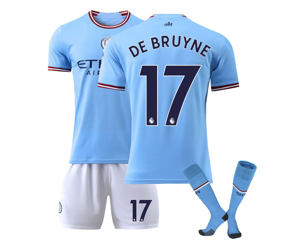 Manchester City De Bruyne #17 Boys Soccer Jersey Training Set Kids Football  Kits