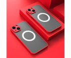 Frosted NFC Chips Vibration Function Mobile Phone Cover Electroplating Magnetic Phone Protective Cover Back Shell-Red for iPhone 13 Pro