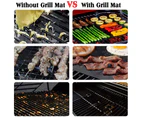 Grill Mat Set of 5 Non Stick BBQ Mats Reusable Comes with 12-inch food clip and silicone brush , Easy to Clean Fiber Grill Roast Sheets for Gas, Charcoal