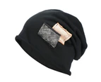 Winter Beanie Color-block Hemming Design Stretchy No Brim Bonnet Cap Keep Warm Headwear Women Men Beanie Hat Head Wrapped Cap Clothing Accessories Black