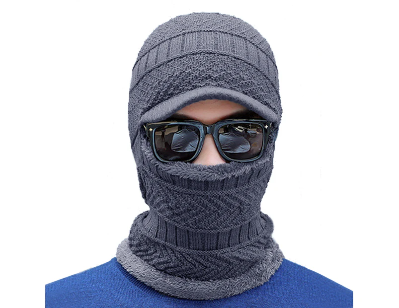 Men Women Winter Stretchy Knitted Hat Neck Gaiter Full Face Cover Warm Balaclava Grey