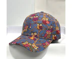 Sun Hat Unisex Breathable Ponytail Hole Cartoon Owl Print Extended Brim Women Hat Gift Blue