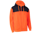 HI VIS Hooded Safety Jacket Hoodie Full Zip Tradie Workwear Fleece Lined Jumper - Fluro Orange / Navy