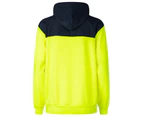 HI VIS Hooded Safety Jacket Hoodie Full Zip Tradie Workwear Fleece Lined Jumper - Fluro Yellow / Navy