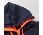 HI VIS Hooded Safety Jacket Hoodie Full Zip Tradie Workwear Fleece Lined Jumper - Fluro Orange / Navy