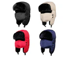 Winter Unisex Face Mask Earflap Plush Lined Hat Thick Warm Outdoor Riding Cap Navy Blue