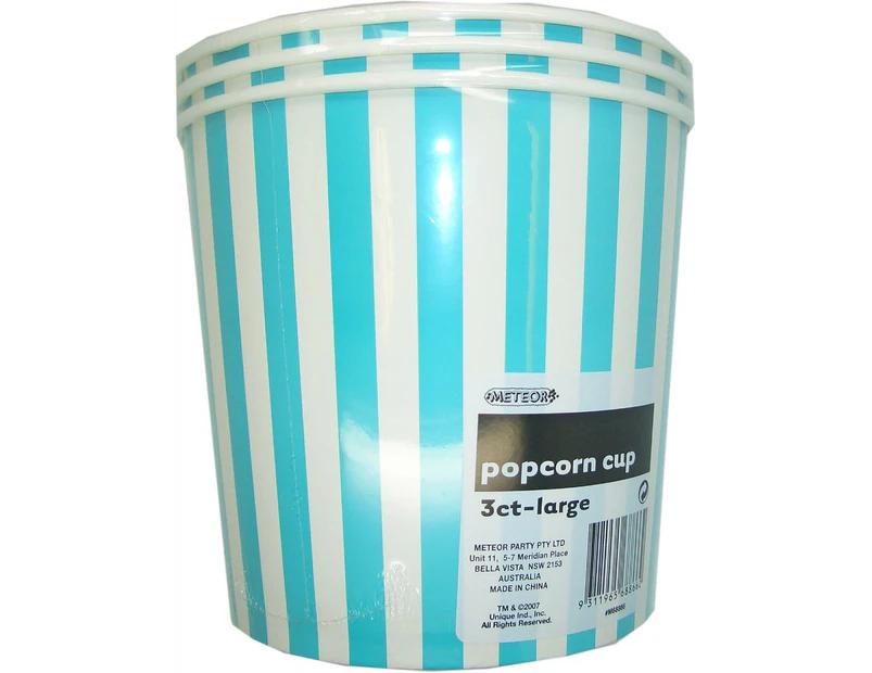 Stripes Caribbean Teal Large Paper Popcorn Cups 3 Pack