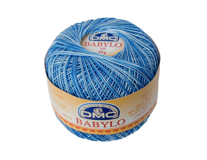 DMC Babylo Size 10, #93 Variegated Blue White Crochet Cotton, 50g Ball - Variegated Blue White