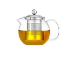 Teapot with stainless steel tea strainer and lid, borosilicate glass teapot suitable for stove, Flowering and loose leaves, round glass pot (650 ml)