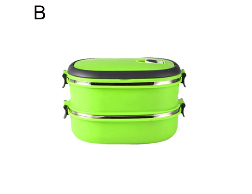 Oraway 1/2/3 Layer Rectangle Stainless Steel Thermal Lunch Box Food Storage Container - Dual Layer Green