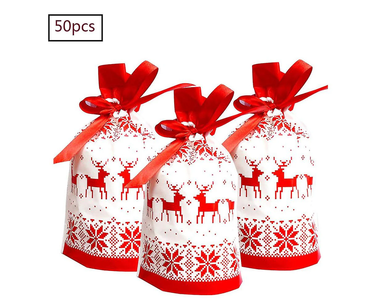 Christmas Drawstring Gift Bag, 50 Pieces Per Pack, Festive Red Reindeer Christmas Gif