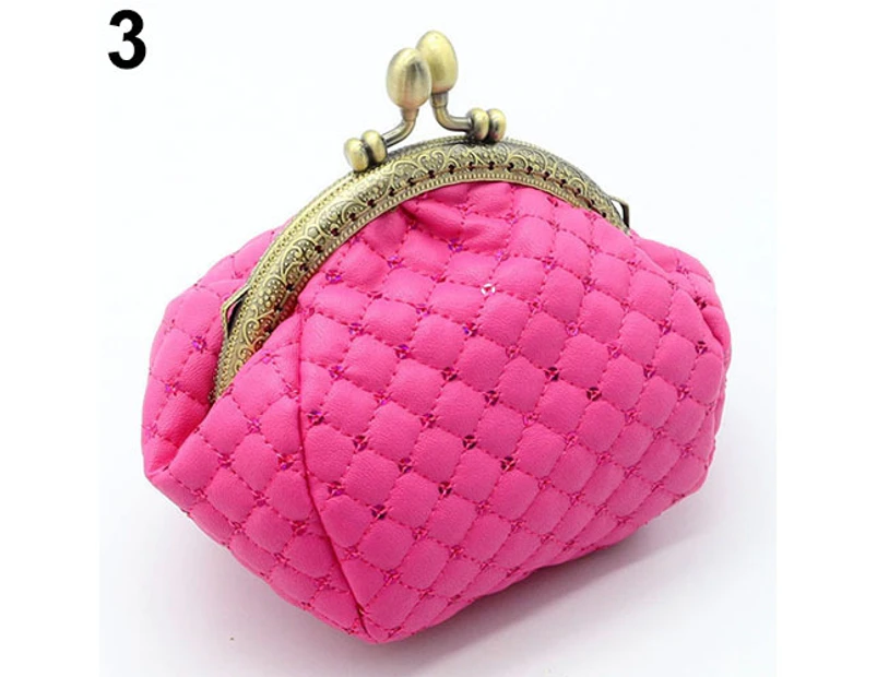 Women Fashion Rhombic Pattern Wallet Card Coin Purse Clutch Handbag Mini Bag Rose Red