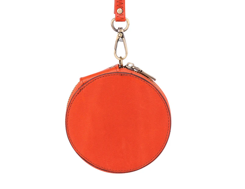 Coin Purse Super Soft Wear Resistant Cowhide Small Round Wallet Headset Bag for Home Orange