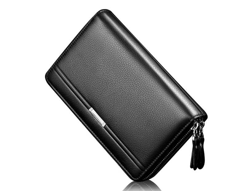 Fashion Faux Leather Men Clutch Bag Large Capacity Card Cash Holder Long Wallet Black