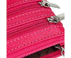 Key Ring Multi Slots Women Wallet Bright Color 3 Zipper Pockets Faux Leather Coin Purse for Daily Using Rose Red