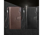 Men Faux Leather Long Wallet Zipper Credit Cards Phone Storage Purse Handbag Black