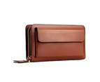 Men Faux Leather Double Zipper Wallet Purse Money Holder Clip Clutch Handbag Brown