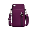 Phone Bag Thickened Hook Three-layer Zipper Oxford Cloth Card Holder Wallet Purse for Daily Life Purplish Red