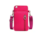 Phone Bag Thickened Hook Three-layer Zipper Oxford Cloth Card Holder Wallet Purse for Daily Life Rose Red