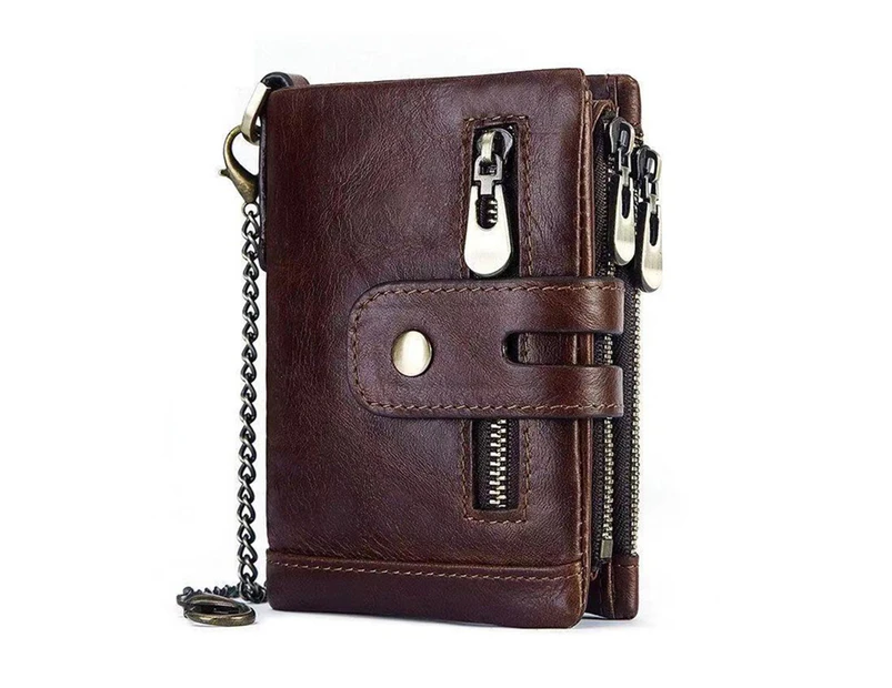 Practical Safe Buckle Wallet Individual Grids Large Capacity Cowhide Fashion Wallet for Man Coffee