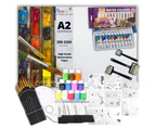 Mega Watercolour Painting Kit A2 Paper, Brushes, Palettes, Stencils, Paint Set - Multi