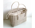 Beach Bag Hollow Square Large Capacity Straw Portable Shopping Basket Storage Supplies Khaki B