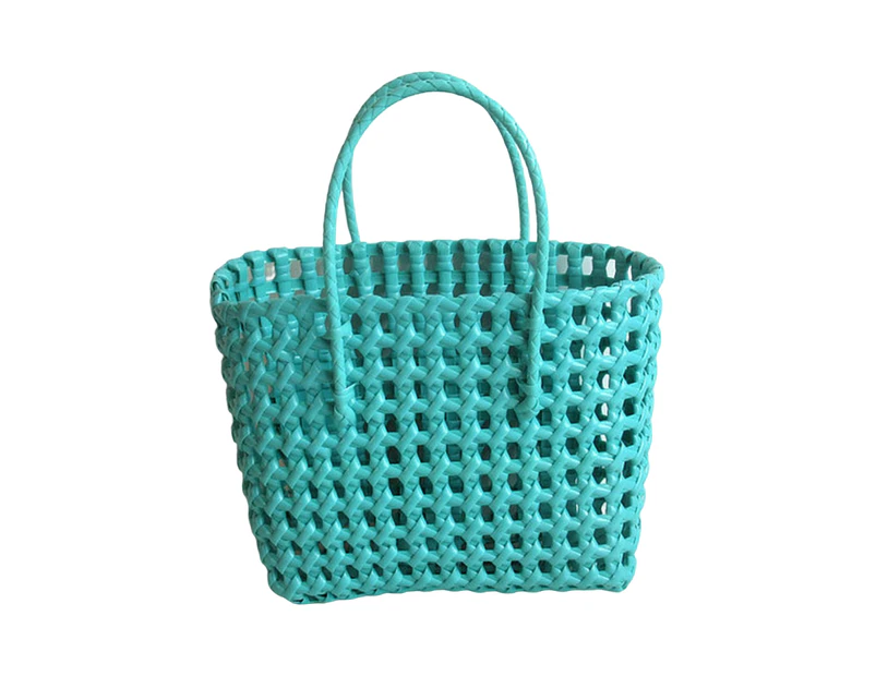 Beach Bag Hollow Square Large Capacity Straw Portable Shopping Basket Storage Supplies Blue A