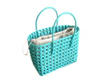 Beach Bag Hollow Square Large Capacity Straw Portable Shopping Basket Storage Supplies Blue B