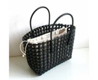 Beach Bag Hollow Square Large Capacity Straw Portable Shopping Basket Storage Supplies Black B