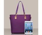 6Pcs/Set Lady Solid Color Faux Leather Shoulder Bag Handbag Clutch Wallet Purse Purple