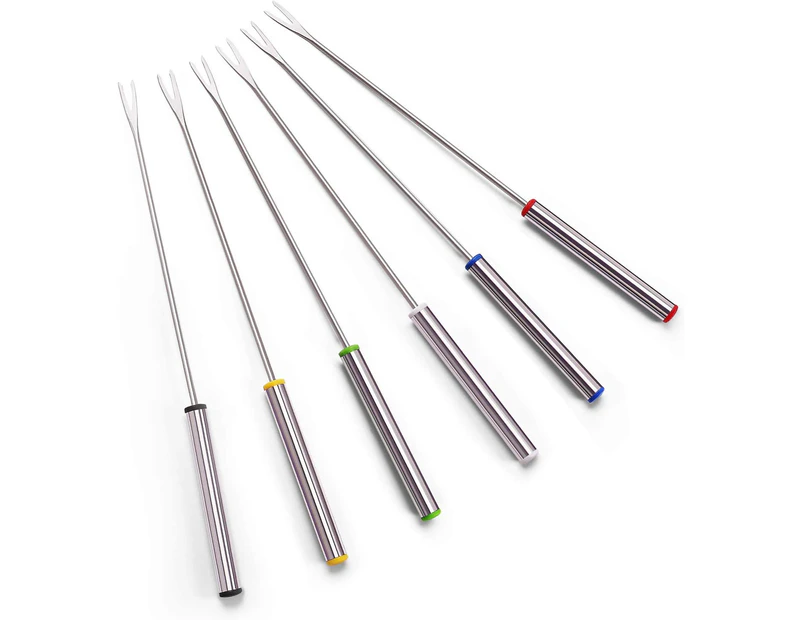 Set Of 12 Stainless Steel Fondue Forks 9.5" - Color Coded Cheese Fondue Forks With Heat Resistant Handle