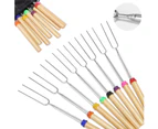 Marshmallow Bars Wooden Handle Set of 8 S'mores String Telescopic Forks 32" with Carry Pouch for Hot Dog Campfire Camping Stove