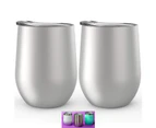 Stainless Steel Stemless Wine Glasses 2 Pack 12Oz - Double Wall Vacuum Insulated Wine Glass With Lid Set Of Two For Coffee, Wine, Cocktails.