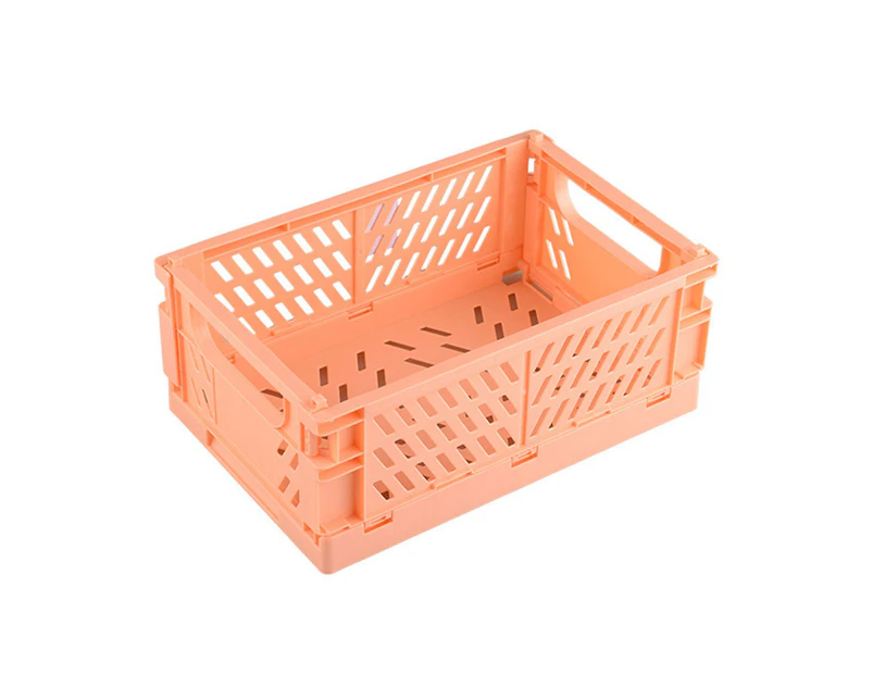 Sunshine Storage Basket Collapsible Large Capacity Plastic Foldable Home Crate Box for Daily Used-Shrimp Pink L