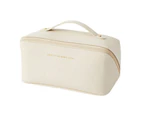 Sunshine Makeup Bag High Capacity Dust-proof Large Opening Faux Leather Travel Female Makeup Storage Bag for Daily Use-White